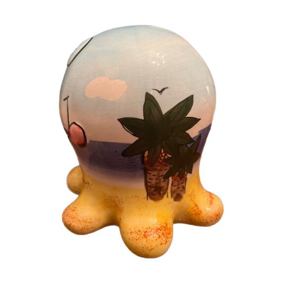 Travel Souvenir Bahamas Colorful Hand Painted Scenic Pottery Piggy Octopus Bank - Picture 3 of 5